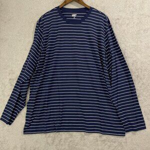 NWOT Lands' End Men's XXL Navy & White Striped Long-Sleeve T-Shirt 100% Cotton